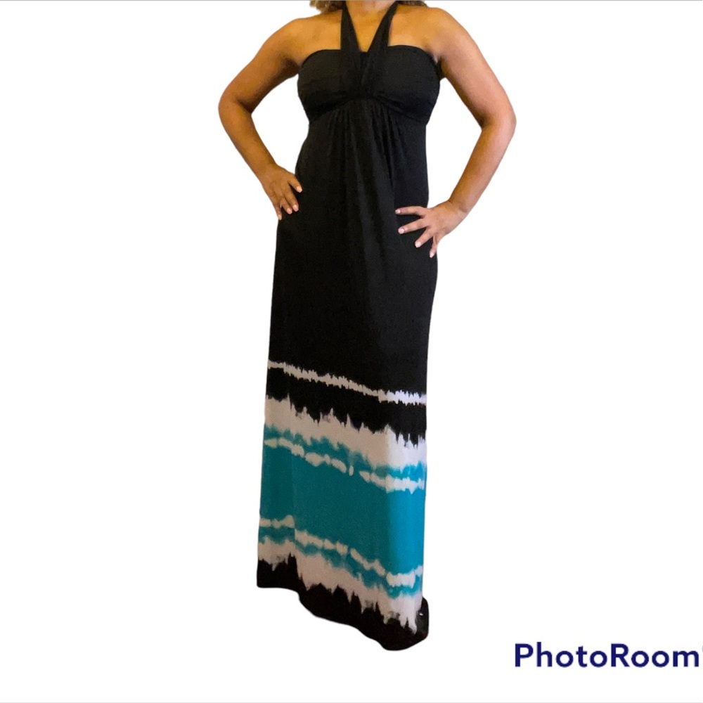 Soma black and turquoise halter maxi dress Size XS tie neck